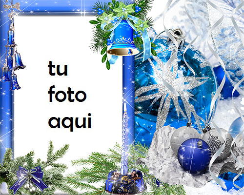 Campanas Azules Y Bola Azul Colgando En La Víspera De Año Nuevo Marco Para Foto - Campanas Azules Y Bola Azul Colgando En La Víspera De Año Nuevo Marco Para Foto