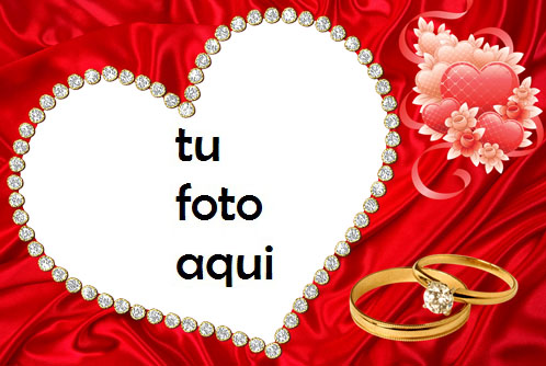 Hermoso Corazón Rojo Y Anillo De Bodas De Diamantes Marco Para Foto - Hermoso Corazón Rojo Y Anillo De Bodas De Diamantes Marco Para Foto