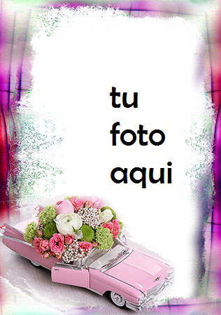 Marco Para Foto Coche Rosa Lleno De Flores Amor Marcos - Marco Para Foto Coche Rosa Lleno De Flores Amor Marcos