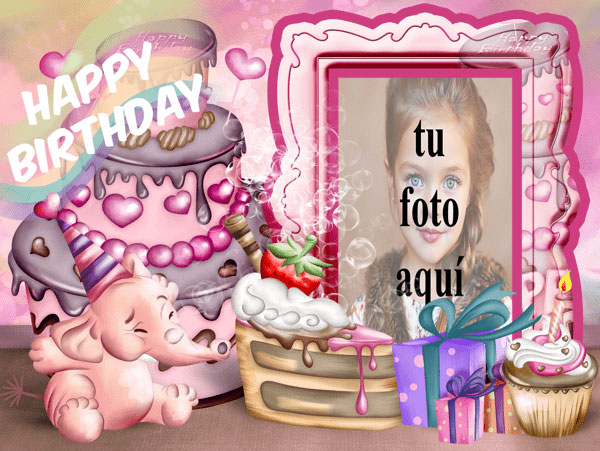 Feliz Cumpleaños Con Bebé Elefante Marcos para fotos - Feliz Cumpleaños Con Bebé Elefante Marcos para fotos