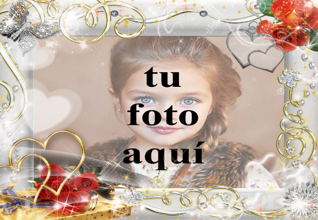 romantico marco de fotos plateado decorado con flores doradas - romántico marco de fotos plateado decorado con flores doradas
