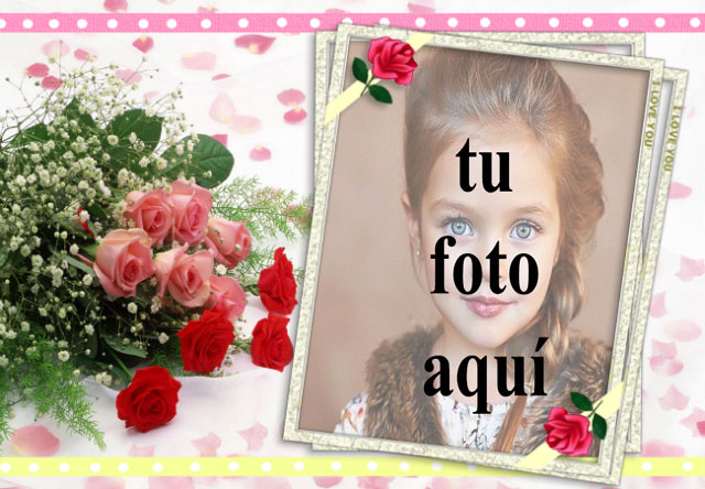 Marco de fotos de ramo de rosas rojas con marco romantico - Marco de fotos de ramo de rosas rojas con marco romántico
