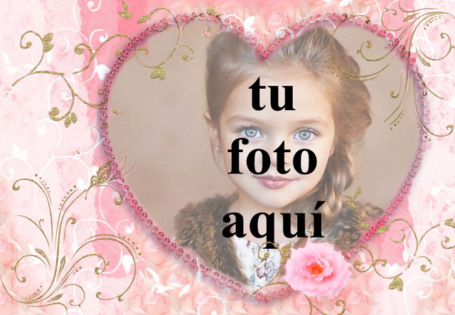 corazon rosa decorado con marco de fotos de raices doradas - corazón rosa decorado con marco de fotos de raíces doradas