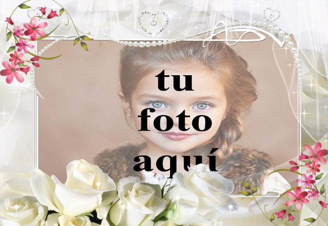 marco de fotos blanco con flor blanca romantica - marco de fotos blanco con flor blanca romántica