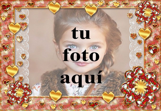 marco de fotos dorado romantico con muchos corazones pequenos - marco de fotos dorado romántico con muchos corazones pequeños