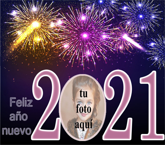 Feliz ano nuevo 2021 colorido marco de fotos de fuegos artificiales - Feliz año nuevo 2021 colorido marco de fotos de fuegos artificiales