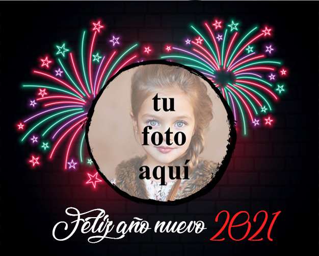 Feliz ano nuevo 2021 marco de fotos de luz de neon - Feliz año nuevo 2021 marco de fotos de luz de neón